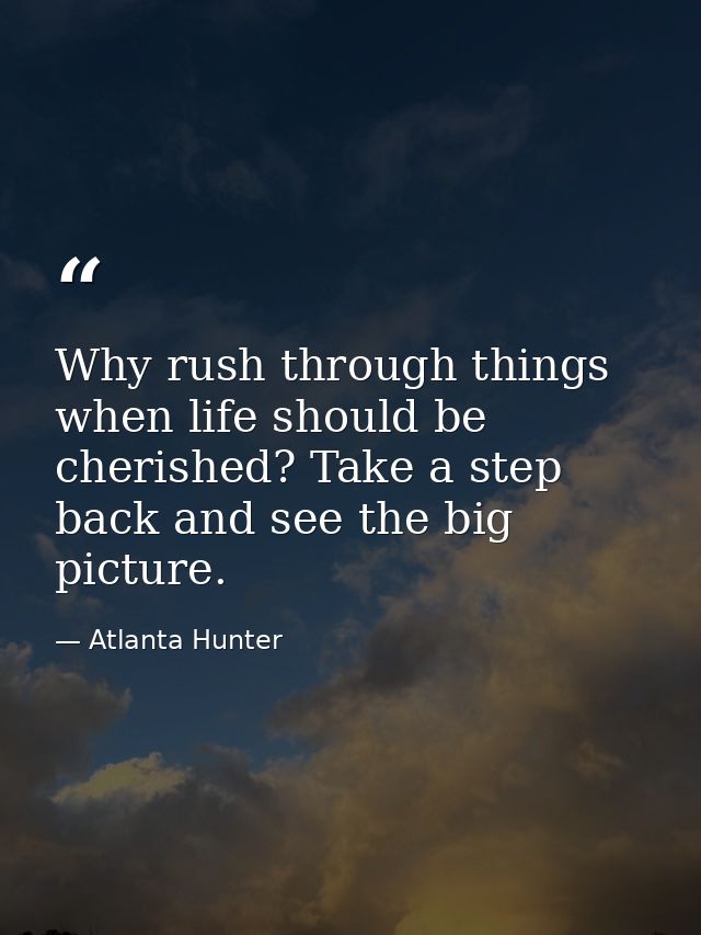 Why rush through things when life should be cherished? Take a step back and see the big picture. — Atlanta Hunter