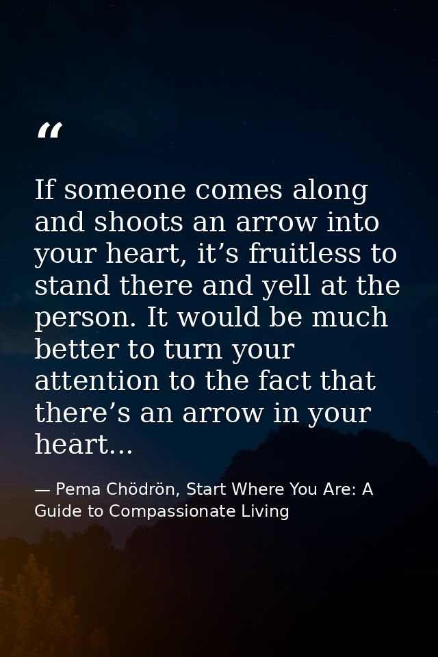 If someone comes along and shoots an arrow into your heart, it’s fruitless to stand there and yell at the person. It wou — Pema Chödrön, Start Where You Are: A Guide to Compassionate Living