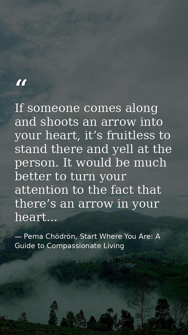 If someone comes along and shoots an arrow into your heart, it’s fruitless to stand there and yell at the person. It wou — Pema Chödrön, Start Where You Are: A Guide to Compassionate Living