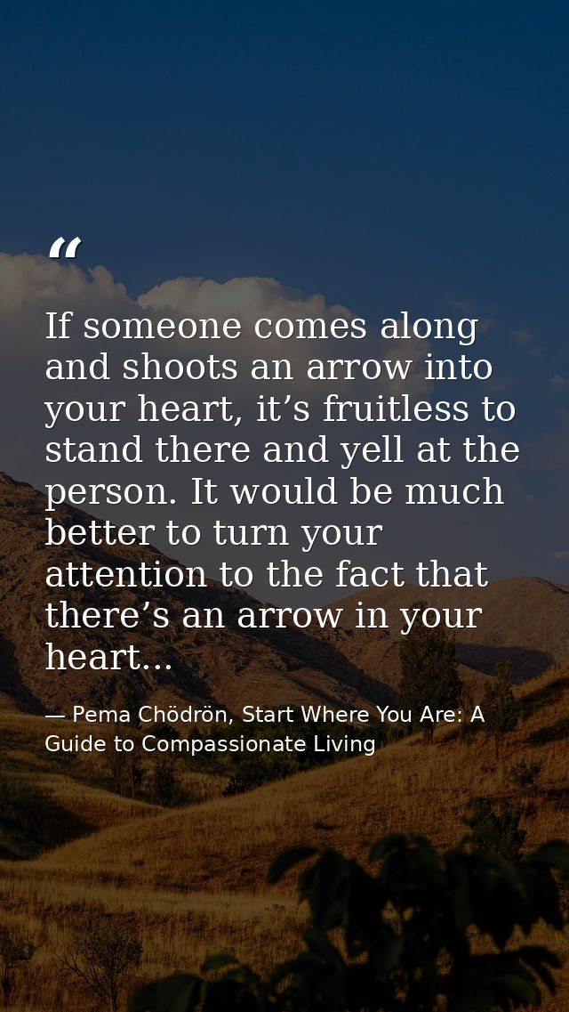 If someone comes along and shoots an arrow into your heart, it’s fruitless to stand there and yell at the person. It wou — Pema Chödrön, Start Where You Are: A Guide to Compassionate Living