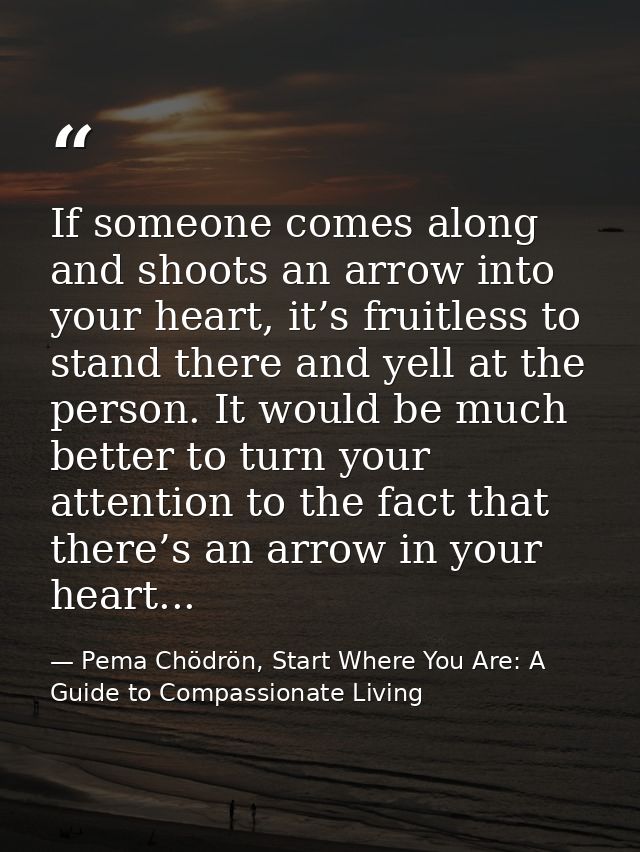 If someone comes along and shoots an arrow into your heart, it’s fruitless to stand there and yell at the person. It wou — Pema Chödrön, Start Where You Are: A Guide to Compassionate Living