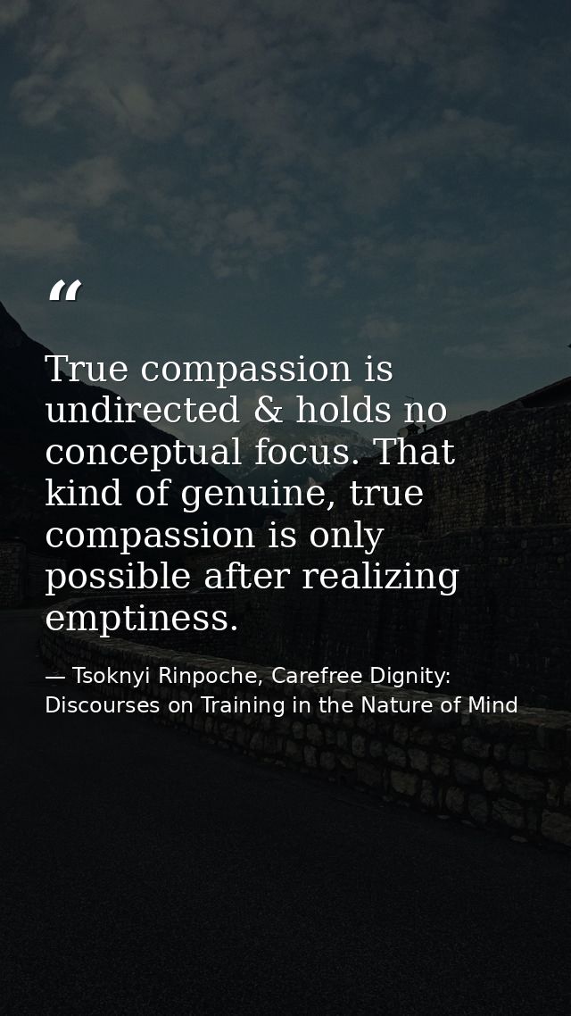 True compassion is undirected & holds no conceptual focus. That kind of genuine, true compassion is only possible after  — Tsoknyi Rinpoche, Carefree Dignity: Discourses on Training in the Nature of Mind