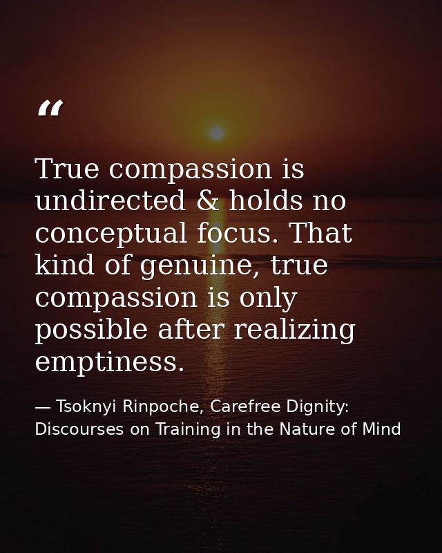 True compassion is undirected & holds no conceptual focus. That kind of genuine, true compassion is only possible after  — Tsoknyi Rinpoche, Carefree Dignity: Discourses on Training in the Nature of Mind