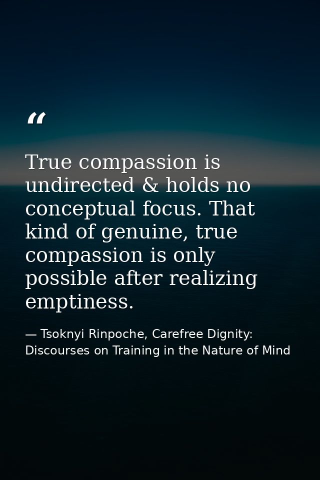 True compassion is undirected & holds no conceptual focus. That kind of genuine, true compassion is only possible after  — Tsoknyi Rinpoche, Carefree Dignity: Discourses on Training in the Nature of Mind