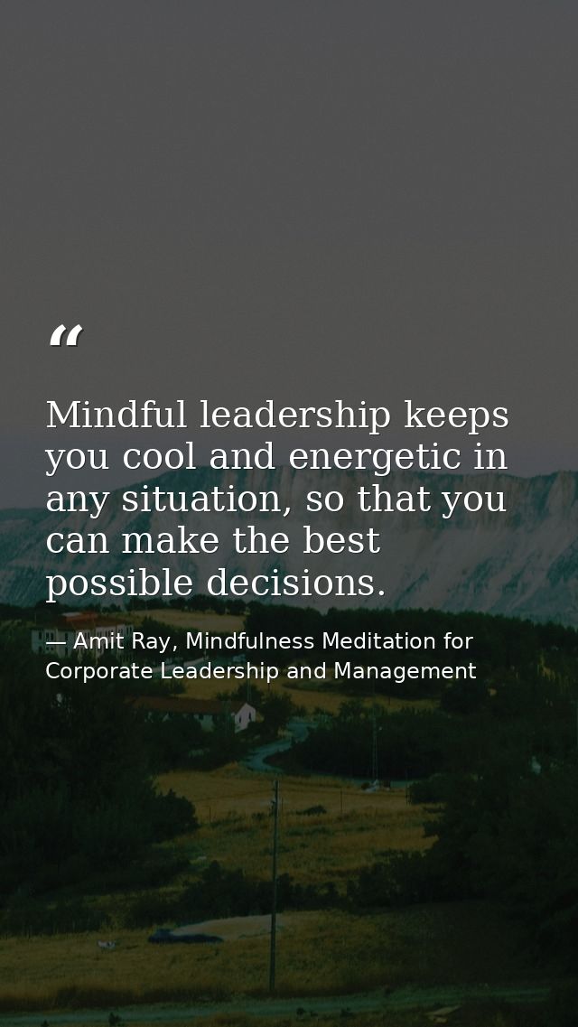 Mindful leadership keeps you cool and energetic in any situation, so that you can make the best possible decisions. — Amit Ray, Mindfulness Meditation for Corporate Leadership and Management