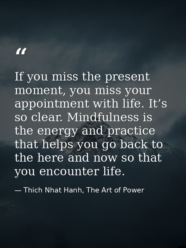 If you miss the present moment, you miss your appointment with life. It’s so clear. Mindfulness is the energy and practi — Thich Nhat Hanh, The Art of Power