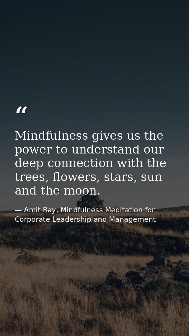 Mindfulness gives us the power to understand our deep connection with the trees, flowers, stars, sun and the moon. — Amit Ray, Mindfulness Meditation for Corporate Leadership and Management