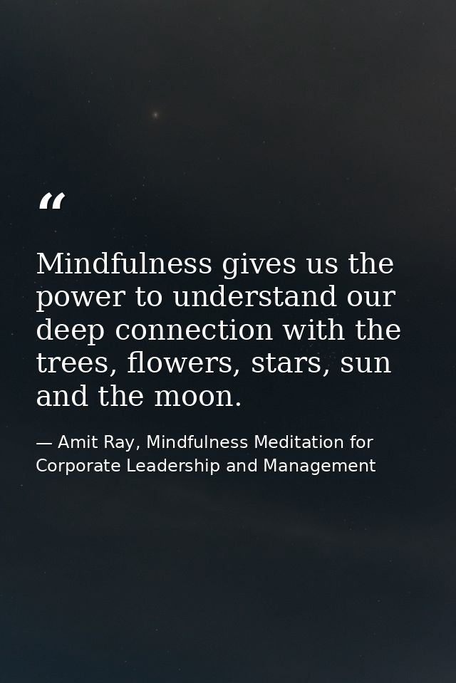 Mindfulness gives us the power to understand our deep connection with the trees, flowers, stars, sun and the moon. — Amit Ray, Mindfulness Meditation for Corporate Leadership and Management