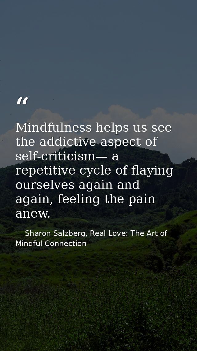 Mindfulness helps us see the addictive aspect of self-criticism— a repetitive cycle of flaying ourselves again and again — Sharon Salzberg, Real Love: The Art of Mindful Connection