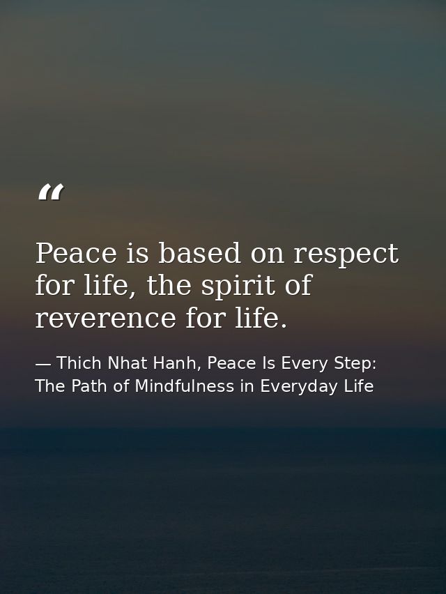 Peace is based on respect for life, the spirit of reverence for life. — Thich Nhat Hanh, Peace Is Every Step: The Path of Mindfulness in Everyday Life