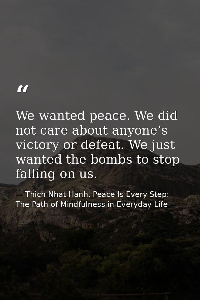 We wanted peace. We did not care about anyone’s victory or defeat. We just wanted the bombs to stop falling on us. — Thich Nhat Hanh, Peace Is Every Step: The Path of Mindfulness in Everyday Life