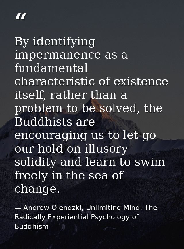 By identifying impermanence as a fundamental characteristic of existence itself, rather than a problem to be solved, the — Andrew Olendzki, Unlimiting Mind: The Radically Experiential Psychology of Buddhism