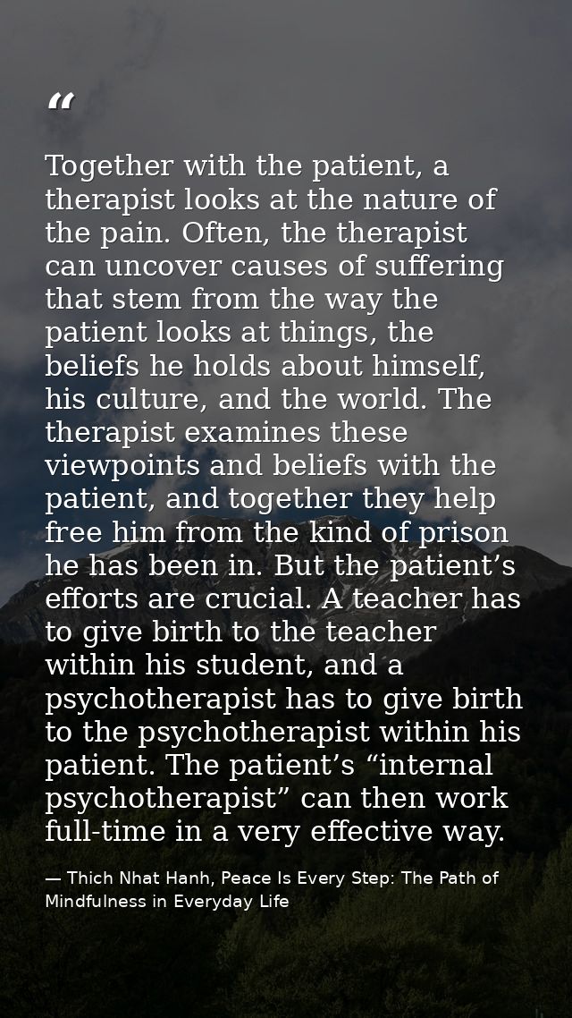 Together with the patient, a therapist looks at the nature of the pain. Often, the therapist can uncover causes of suffe — Thich Nhat Hanh, Peace Is Every Step: The Path of Mindfulness in Everyday Life