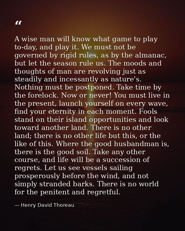 A wise man will know what game to play to-day, and play it. We must not be governed by rigid rules, as by the almanac, b — Henry David Thoreau
