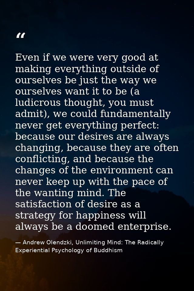 Even if we were very good at making everything outside of ourselves be just the way we ourselves want it to be (a ludicr — Andrew Olendzki, Unlimiting Mind: The Radically Experiential Psychology of Buddhism