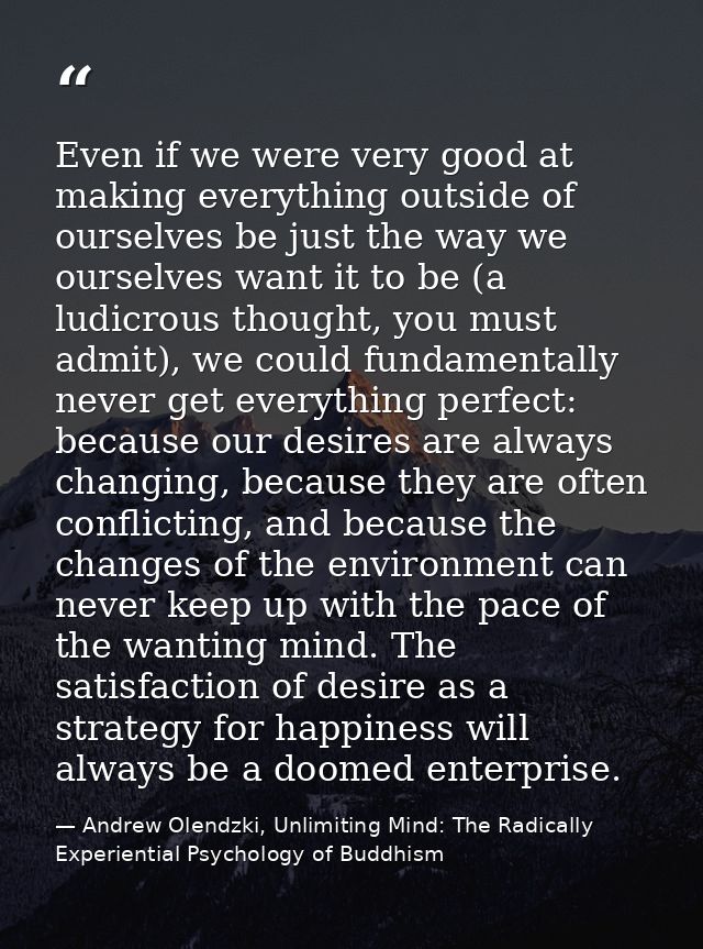 Even if we were very good at making everything outside of ourselves be just the way we ourselves want it to be (a ludicr — Andrew Olendzki, Unlimiting Mind: The Radically Experiential Psychology of Buddhism