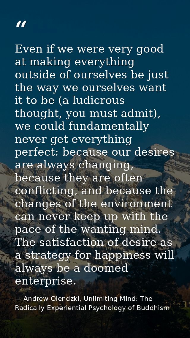 Even if we were very good at making everything outside of ourselves be just the way we ourselves want it to be (a ludicr — Andrew Olendzki, Unlimiting Mind: The Radically Experiential Psychology of Buddhism