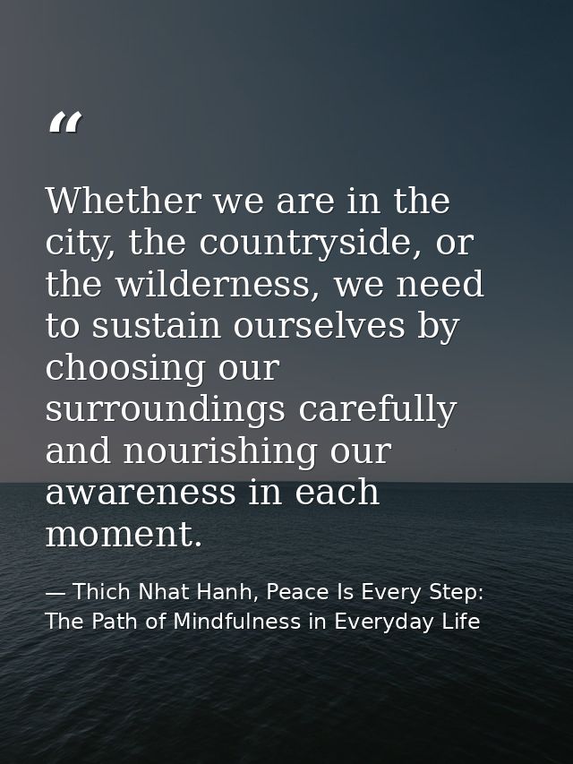Whether we are in the city, the countryside, or the wilderness, we need to sustain ourselves by choosing our surrounding — Thich Nhat Hanh, Peace Is Every Step: The Path of Mindfulness in Everyday Life