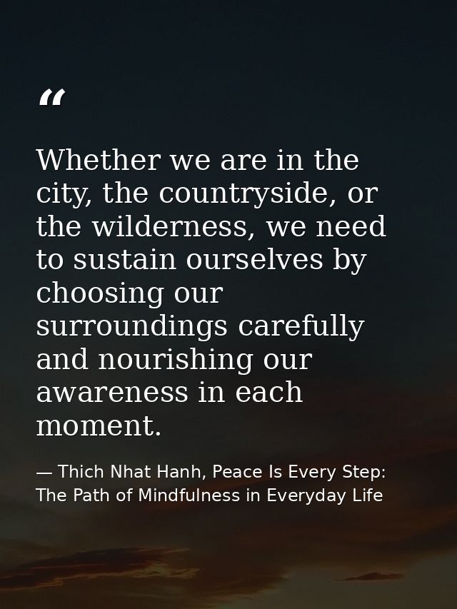 Whether we are in the city, the countryside, or the wilderness, we need to sustain ourselves by choosing our surrounding — Thich Nhat Hanh, Peace Is Every Step: The Path of Mindfulness in Everyday Life