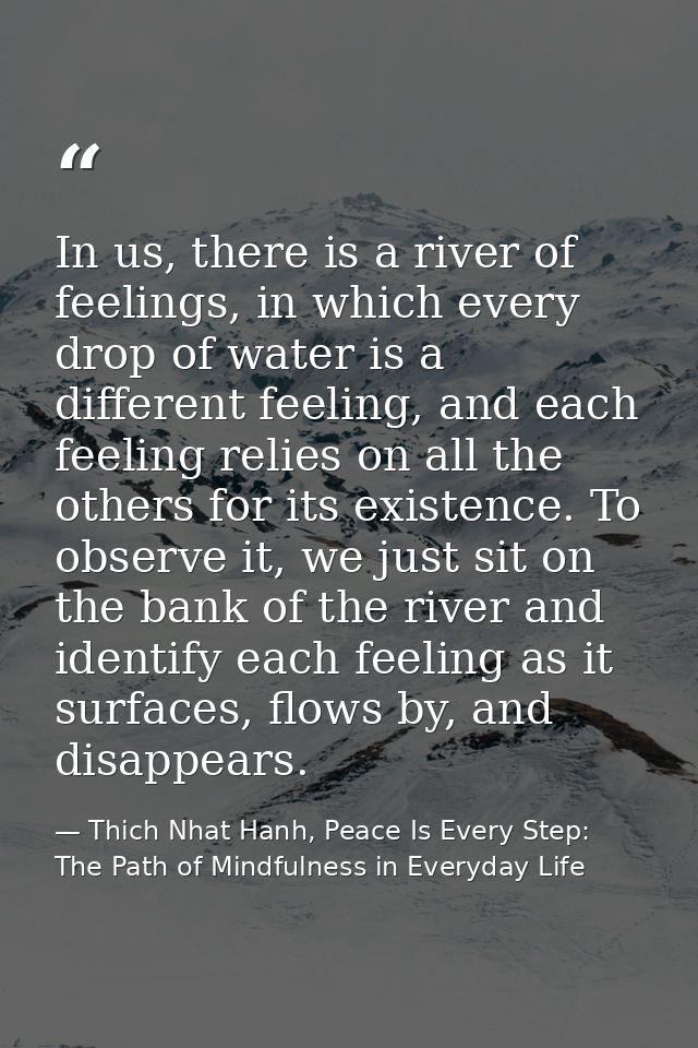 In us, there is a river of feelings, in which every drop of water is a different feeling, and each feeling relies on all — Thich Nhat Hanh, Peace Is Every Step: The Path of Mindfulness in Everyday Life