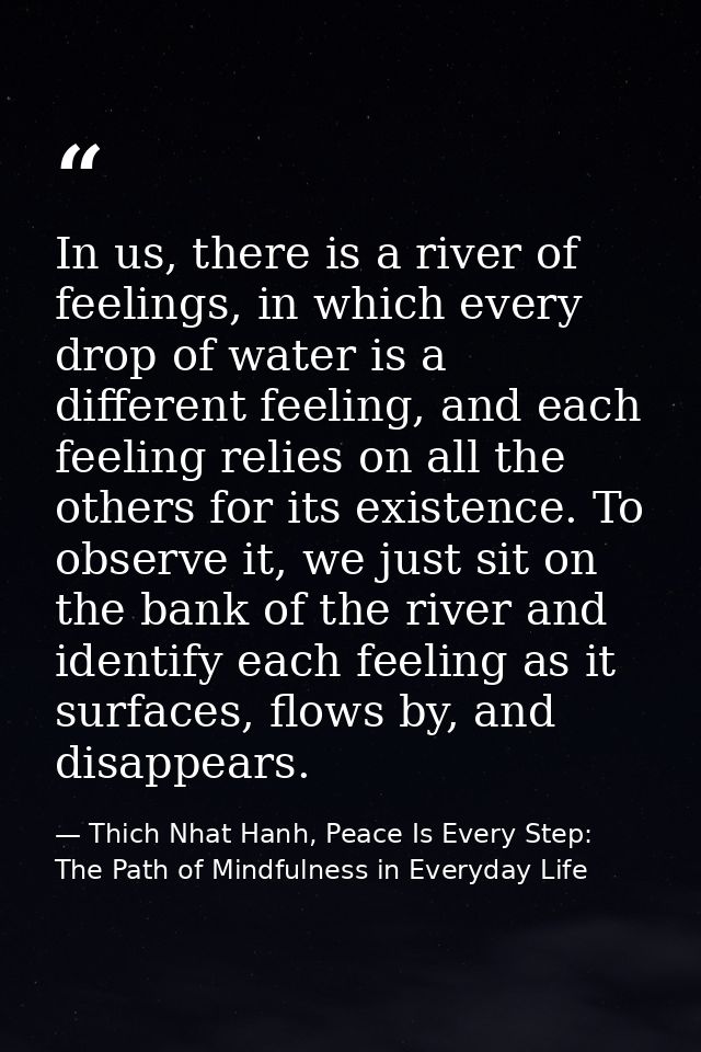 In us, there is a river of feelings, in which every drop of water is a different feeling, and each feeling relies on all — Thich Nhat Hanh, Peace Is Every Step: The Path of Mindfulness in Everyday Life