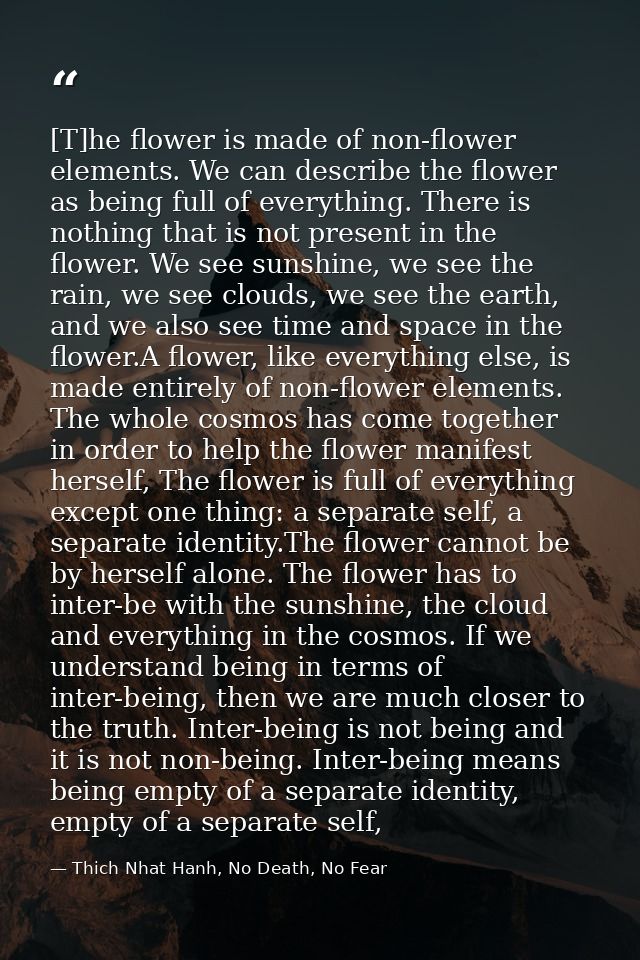 [T]he flower is made of non-flower elements. We can describe the flower as being full of everything. There is nothing th — Thich Nhat Hanh, No Death, No Fear