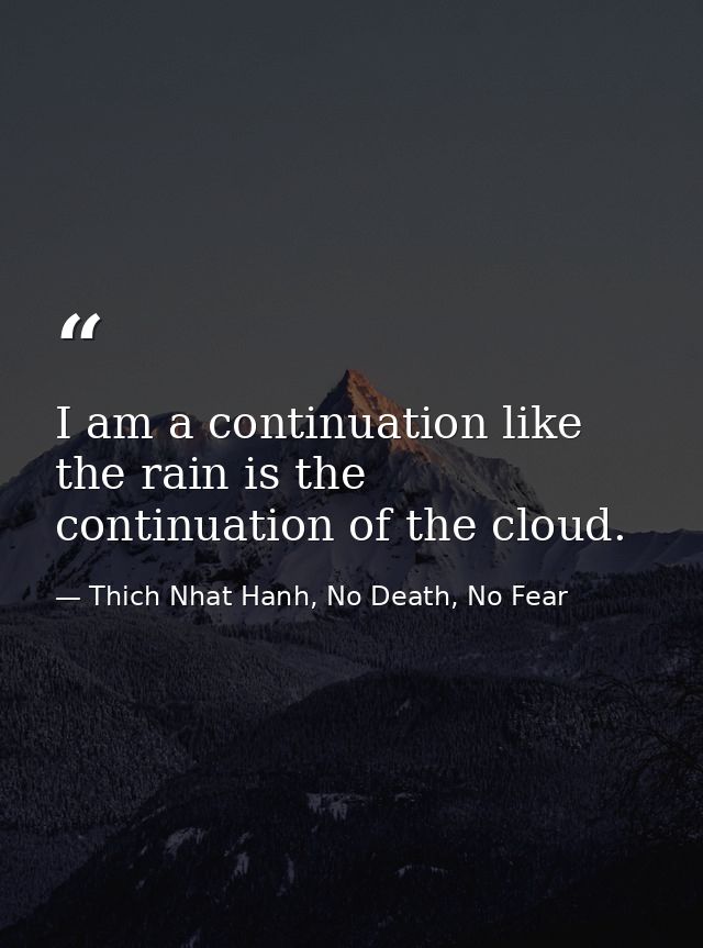 I am a continuation like the rain is the continuation of the cloud. — Thich Nhat Hanh, No Death, No Fear