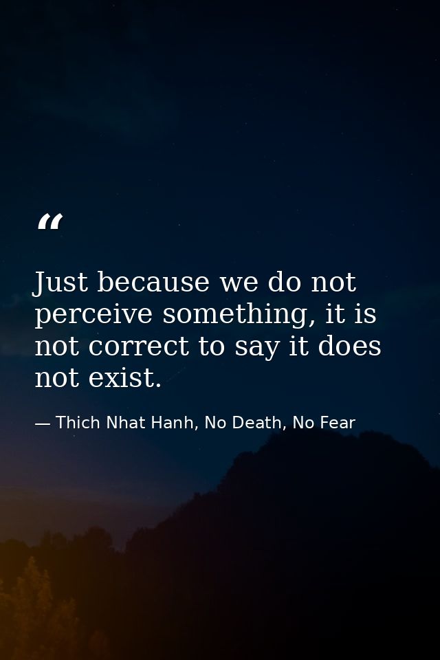 Just because we do not perceive something, it is not correct to say it does not exist. — Thich Nhat Hanh, No Death, No Fear