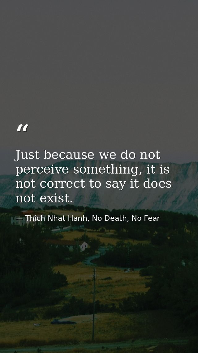 Just because we do not perceive something, it is not correct to say it does not exist. — Thich Nhat Hanh, No Death, No Fear
