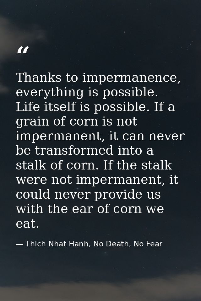 Thanks to impermanence, everything is possible. Life itself is possible. If a grain of corn is not impermanent, it can n — Thich Nhat Hanh, No Death, No Fear