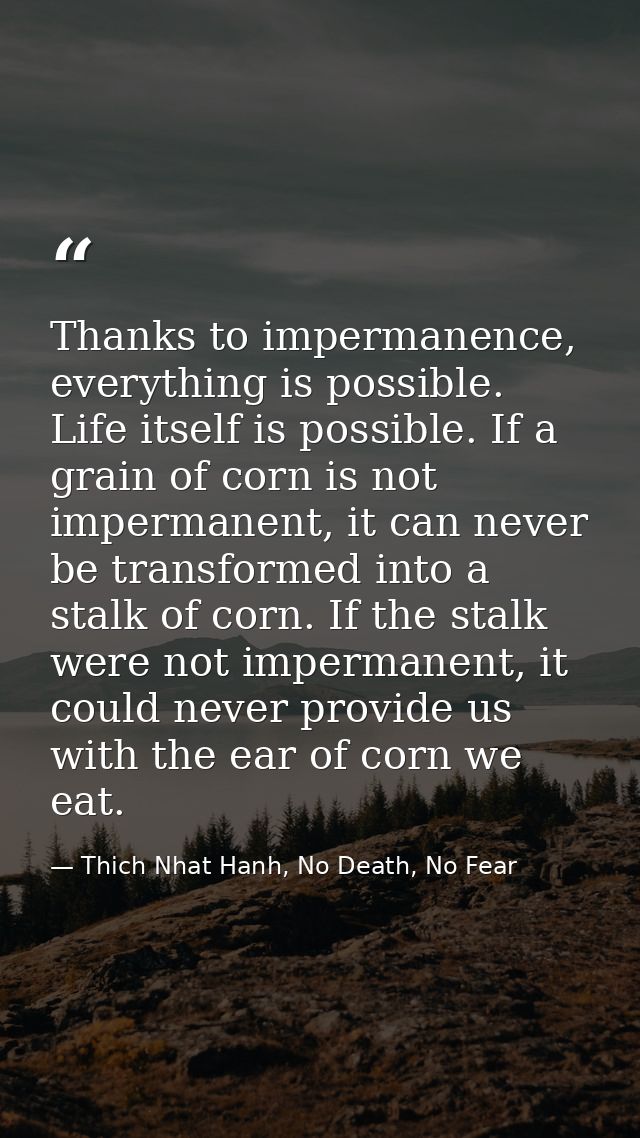 Thanks to impermanence, everything is possible. Life itself is possible. If a grain of corn is not impermanent, it can n — Thich Nhat Hanh, No Death, No Fear