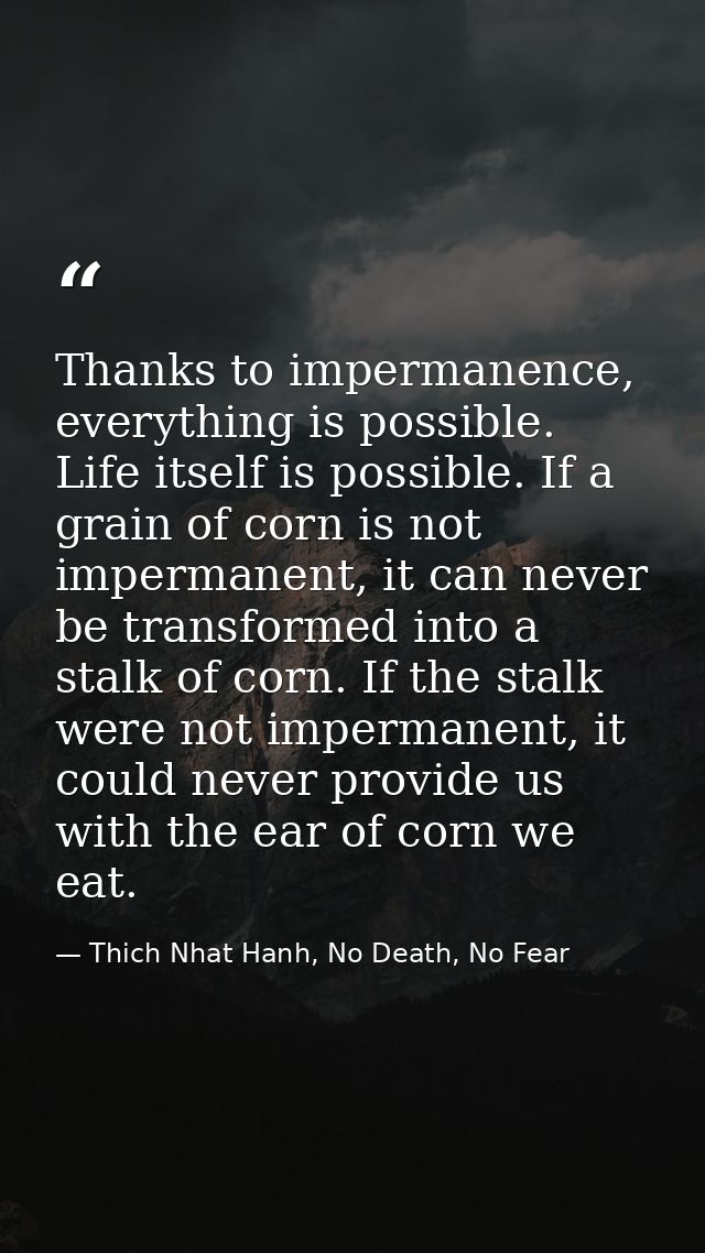 Thanks to impermanence, everything is possible. Life itself is possible. If a grain of corn is not impermanent, it can n — Thich Nhat Hanh, No Death, No Fear