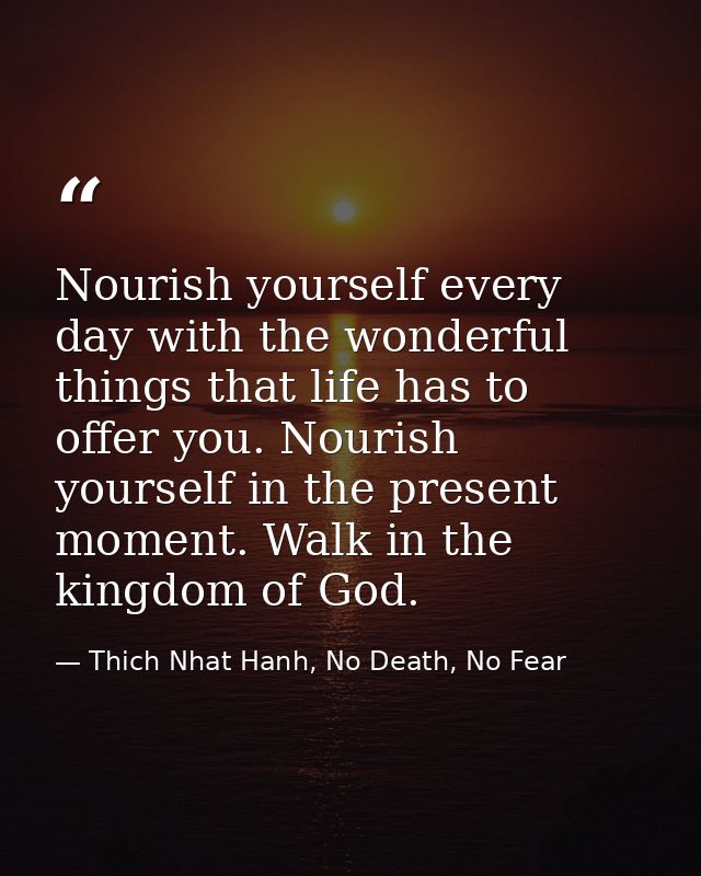 Nourish yourself every day with the wonderful things that life has to offer you. Nourish yourself in the present moment. — Thich Nhat Hanh, No Death, No Fear