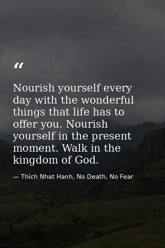 Nourish yourself every day with the wonderful things that life has to offer you. Nourish yourself in the present moment. — Thich Nhat Hanh, No Death, No Fear