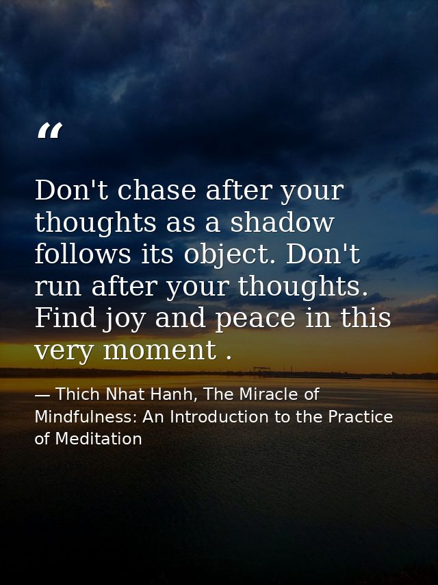 Don't chase after your thoughts as a shadow follows its object. Don't run after your thoughts. Find joy and peace in thi — Thich Nhat Hanh, The Miracle of Mindfulness: An Introduction to the Practice of Meditation