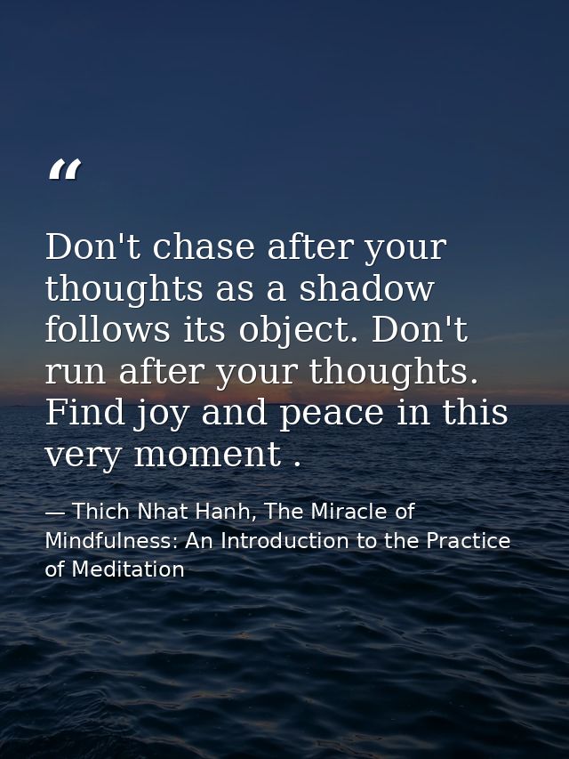 Don't chase after your thoughts as a shadow follows its object. Don't run after your thoughts. Find joy and peace in thi — Thich Nhat Hanh, The Miracle of Mindfulness: An Introduction to the Practice of Meditation