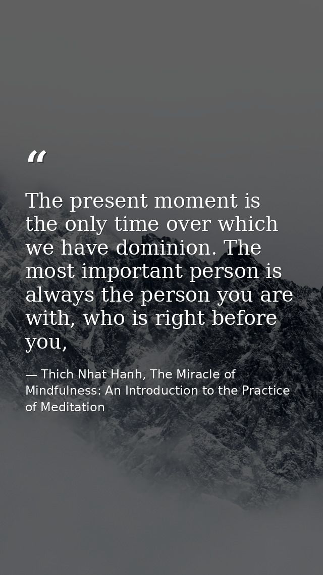 The present moment is the only time over which we have dominion. The most important person is always the person you are  — Thich Nhat Hanh, The Miracle of Mindfulness: An Introduction to the Practice of Meditation