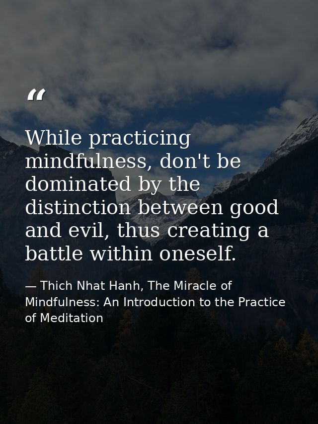 While practicing mindfulness, don't be dominated by the distinction between good and evil, thus creating a battle within — Thich Nhat Hanh, The Miracle of Mindfulness: An Introduction to the Practice of Meditation