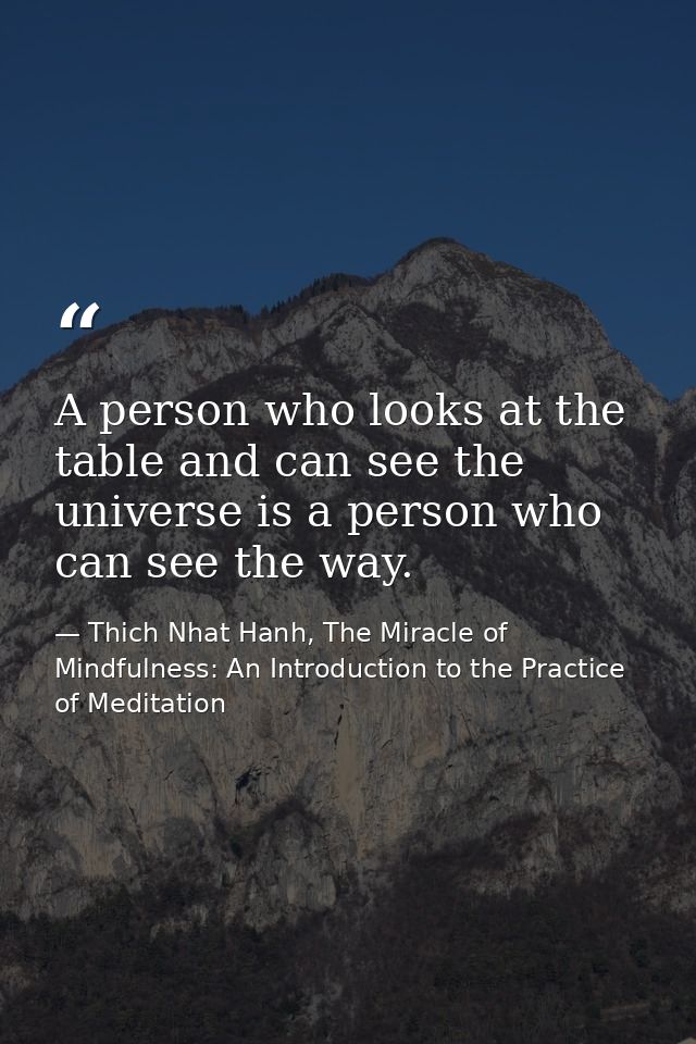 A person who looks at the table and can see the universe is a person who can see the way. — Thich Nhat Hanh, The Miracle of Mindfulness: An Introduction to the Practice of Meditation
