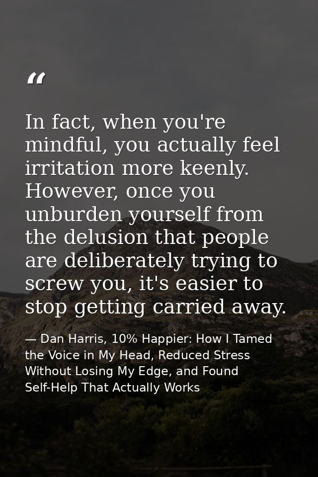 In fact, when you're mindful, you actually feel irritation more keenly. However, once you unburden yourself from the del — Dan Harris, 10% Happier: How I Tamed the Voice in My Head, Reduced Stress Without Losing My Edge, and Found Self-Help That Actually Works
