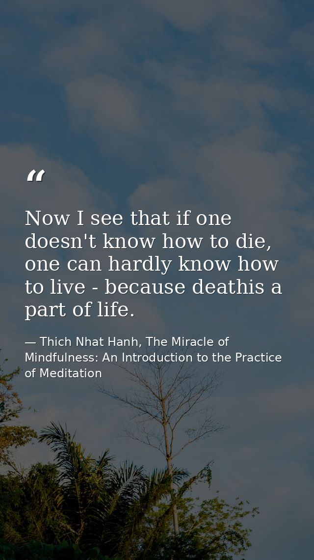Now I see that if one doesn't know how to die, one can hardly know how to live - because deathis a part of life. — Thich Nhat Hanh, The Miracle of Mindfulness: An Introduction to the Practice of Meditation