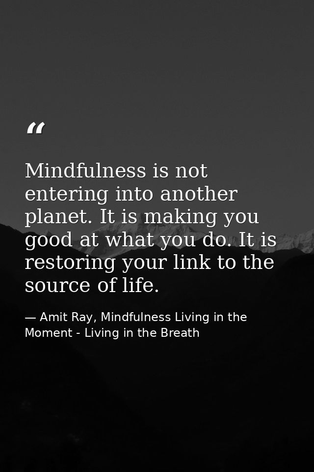 Mindfulness is not entering into another planet. It is making you good at what you do. It is restoring your link to the  — Amit Ray, Mindfulness Living in the Moment - Living in the Breath