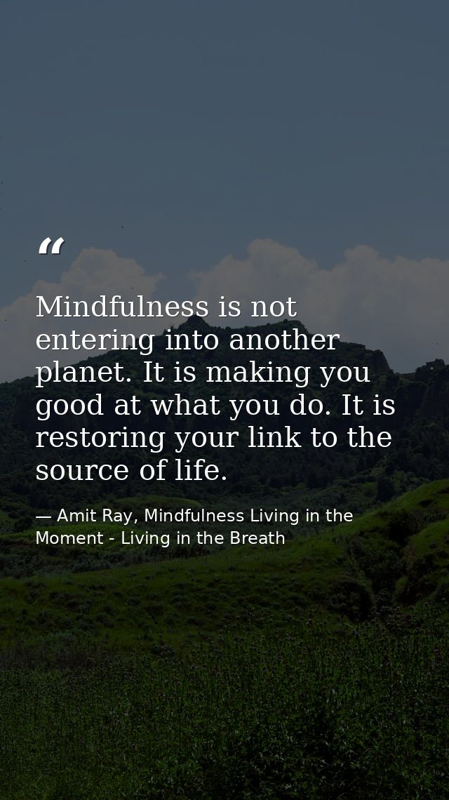 Mindfulness is not entering into another planet. It is making you good at what you do. It is restoring your link to the  — Amit Ray, Mindfulness Living in the Moment - Living in the Breath