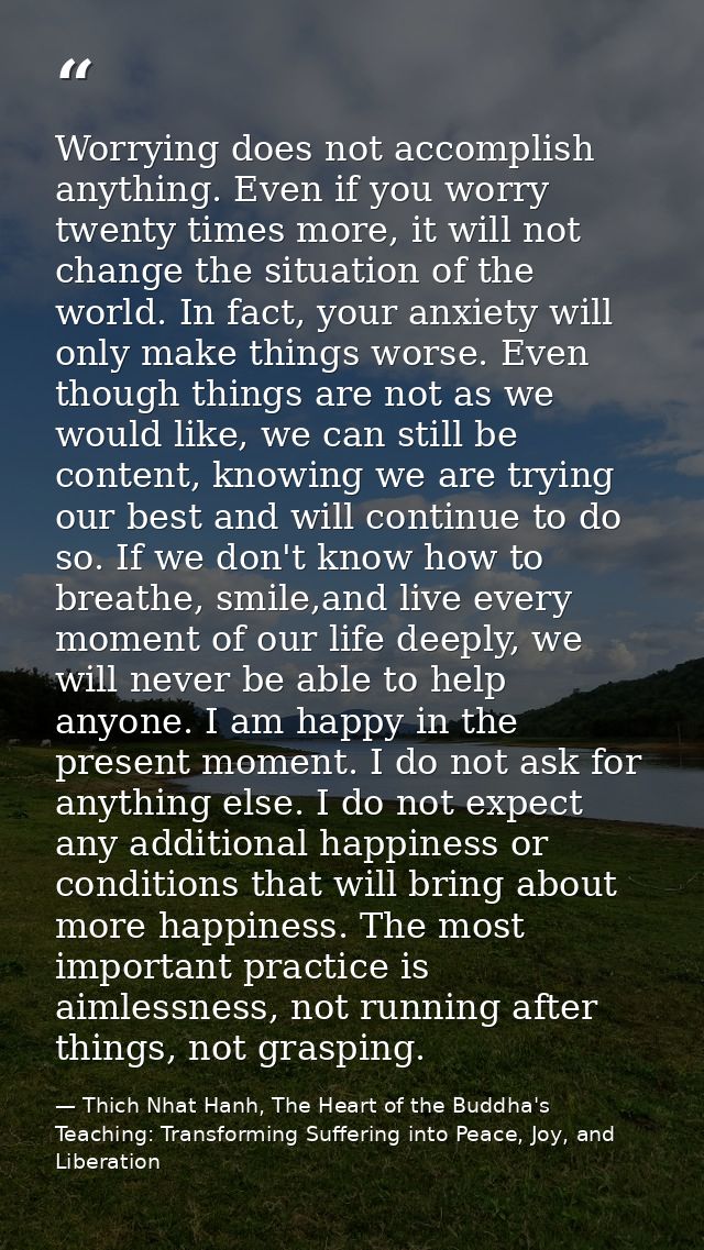 Worrying does not accomplish anything. Even if you worry twenty times more, it will not change the situation of the worl — Thich Nhat Hanh, The Heart of the Buddha's Teaching: Transforming Suffering into Peace, Joy, and Liberation