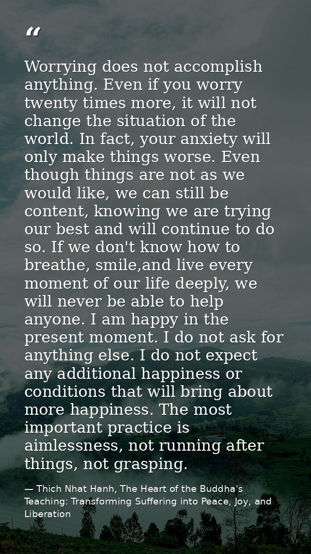 Worrying does not accomplish anything. Even if you worry twenty times more, it will not change the situation of the worl — Thich Nhat Hanh, The Heart of the Buddha's Teaching: Transforming Suffering into Peace, Joy, and Liberation