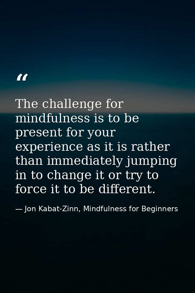 The challenge for mindfulness is to be present for your experience as it is rather than immediately jumping in to change — Jon Kabat-Zinn, Mindfulness for Beginners