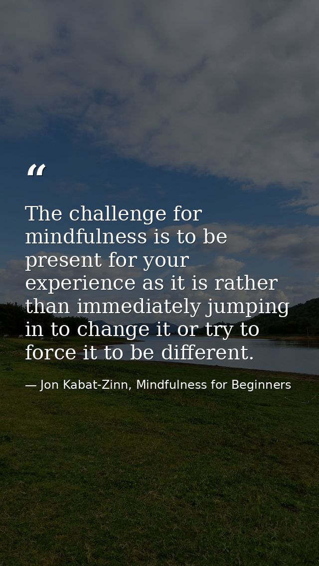 The challenge for mindfulness is to be present for your experience as it is rather than immediately jumping in to change — Jon Kabat-Zinn, Mindfulness for Beginners