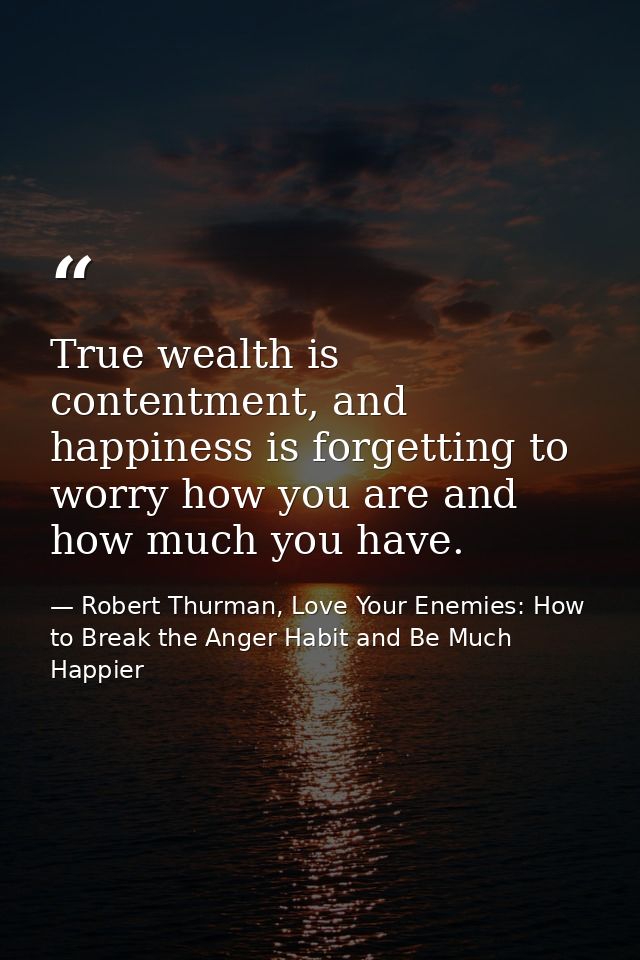 True wealth is contentment, and happiness is forgetting to worry how you are and how much you have. — Robert Thurman, Love Your Enemies: How to Break the Anger Habit and Be Much Happier