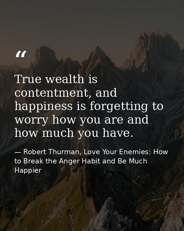True wealth is contentment, and happiness is forgetting to worry how you are and how much you have. — Robert Thurman, Love Your Enemies: How to Break the Anger Habit and Be Much Happier