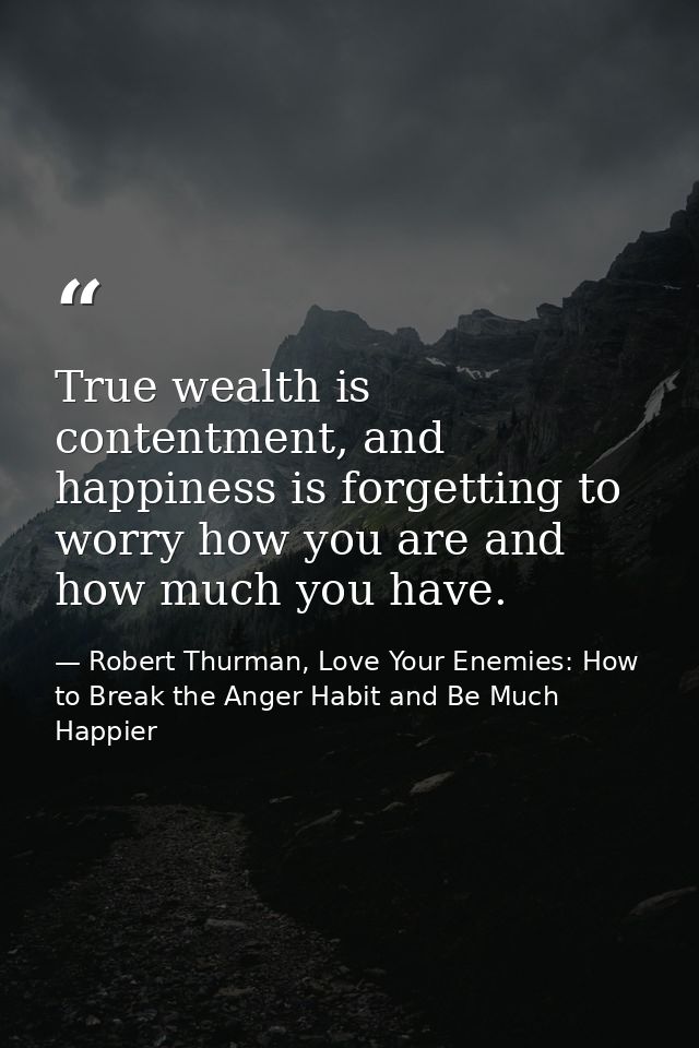 True wealth is contentment, and happiness is forgetting to worry how you are and how much you have. — Robert Thurman, Love Your Enemies: How to Break the Anger Habit and Be Much Happier